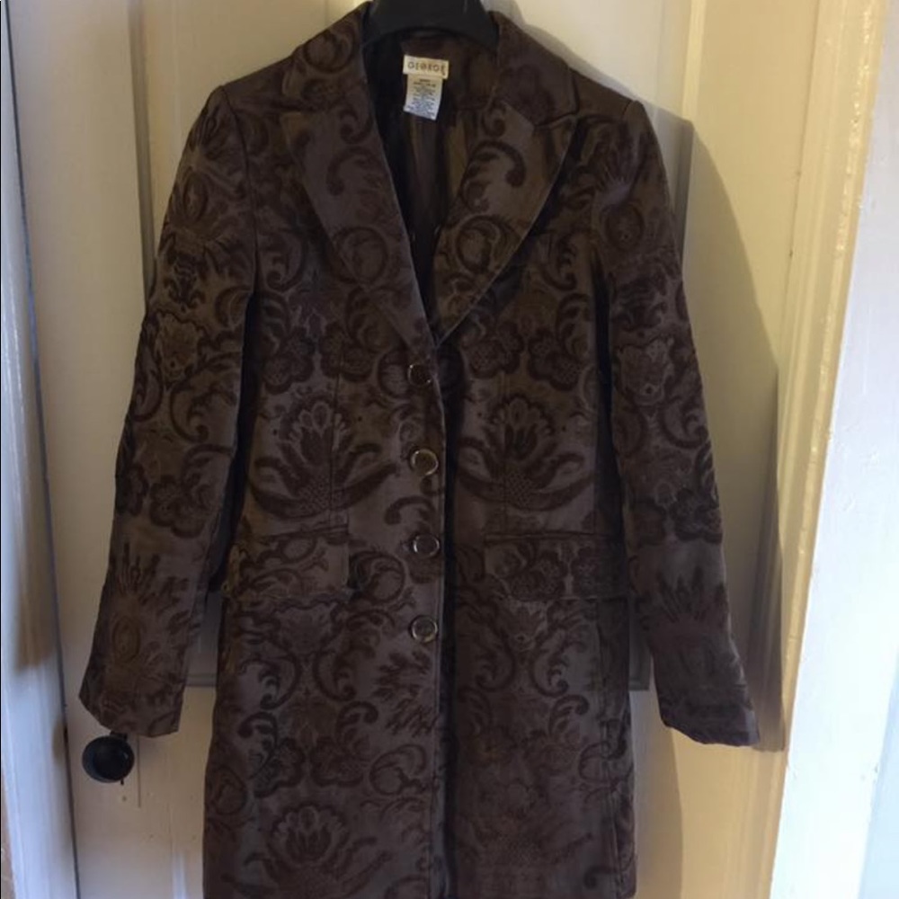 Tapestry Coat w/Button-off Faux Fur Collar, Small